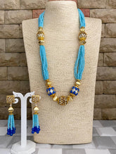 Designer Handcrafted Long Turquoise Color Crystal Beaded Necklace Set By Gehna Shop Beads Jewellery